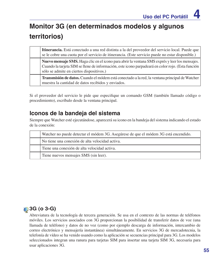 Iconos de la bandeja del sistema | Asus U6V User Manual | Page 55 / 88