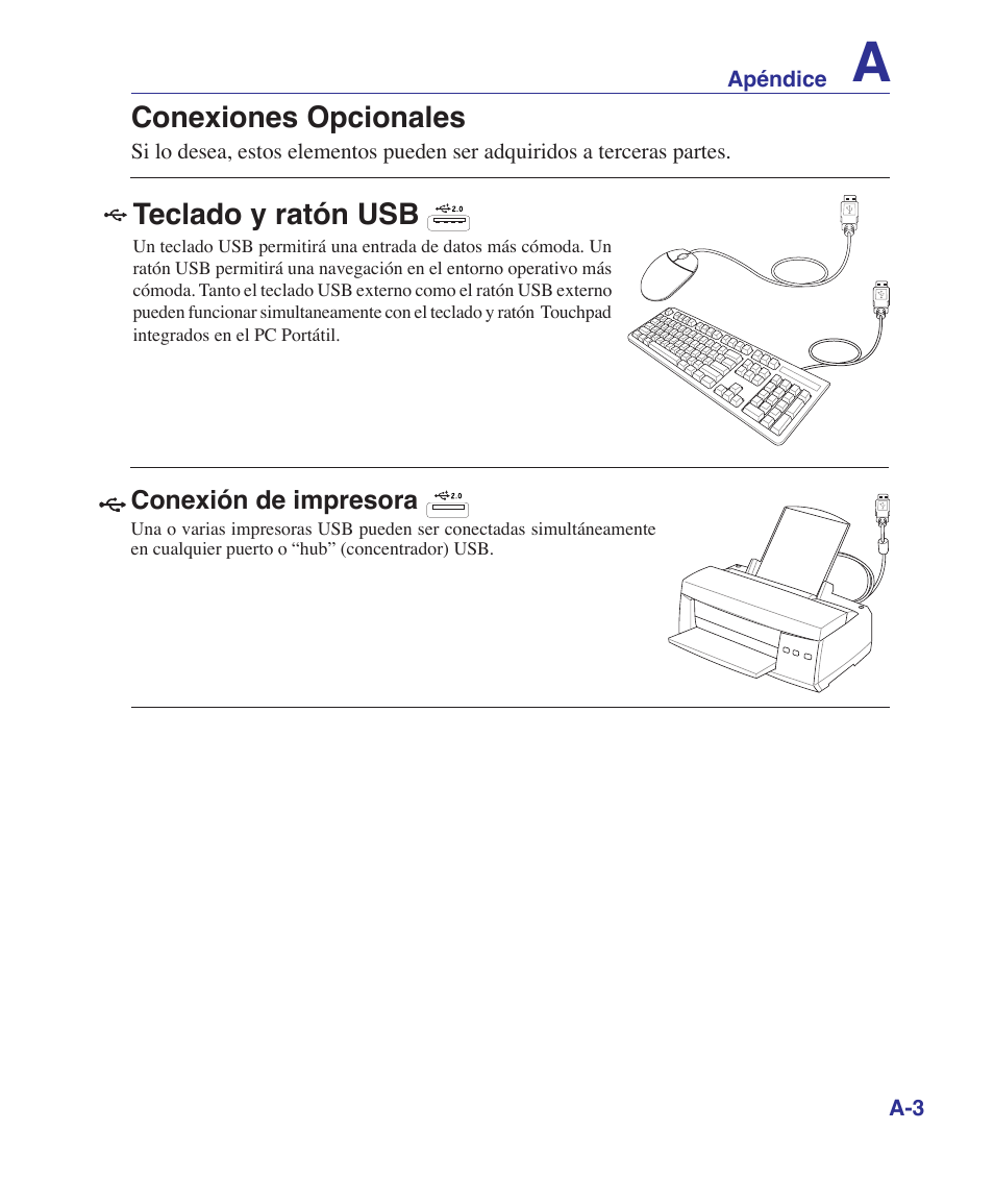 One�iones �pcion��es, Teclado y ratón usb | Asus U6V User Manual | Page 59 / 88