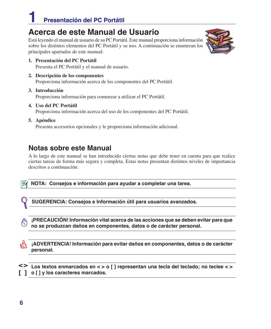 About this user’s manual, Notes for this manual, Acerca de este manual de usuario | Notas sobre este manual | Asus U6V User Manual | Page 6 / 88