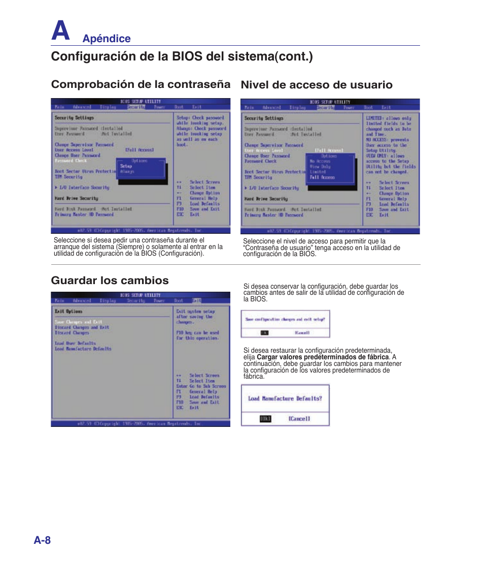 Configuración de la bios del sistema(cont.��) | Asus U6V User Manual | Page 64 / 88