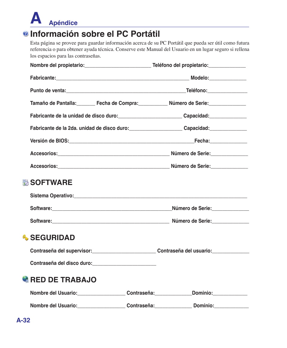 Información sobre el pc portátil, Software, Seguridad | Red de trabajo | Asus U6V User Manual | Page 88 / 88