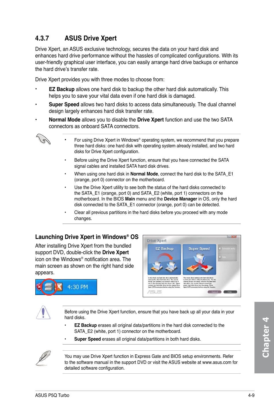 7 asus drive xpert, Asus drive xpert -9, Chapter 4 | Launching drive xpert in windows | Asus P5Q TURBO User Manual | Page 103 / 114