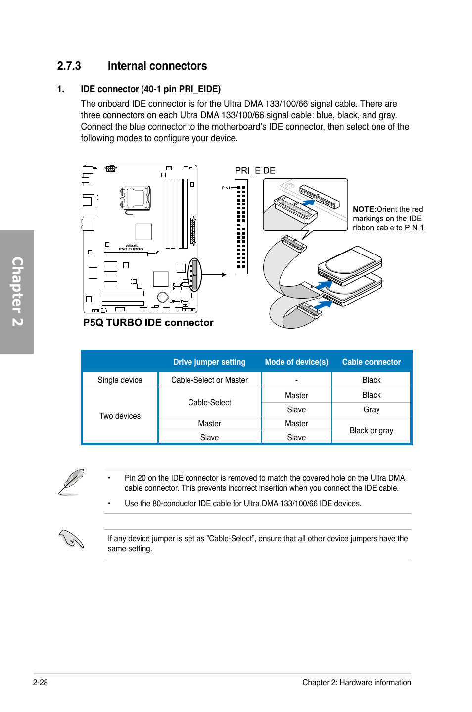 3 internal connectors, Internal connectors -28, Chapter 2 | Asus P5Q TURBO User Manual | Page 46 / 114