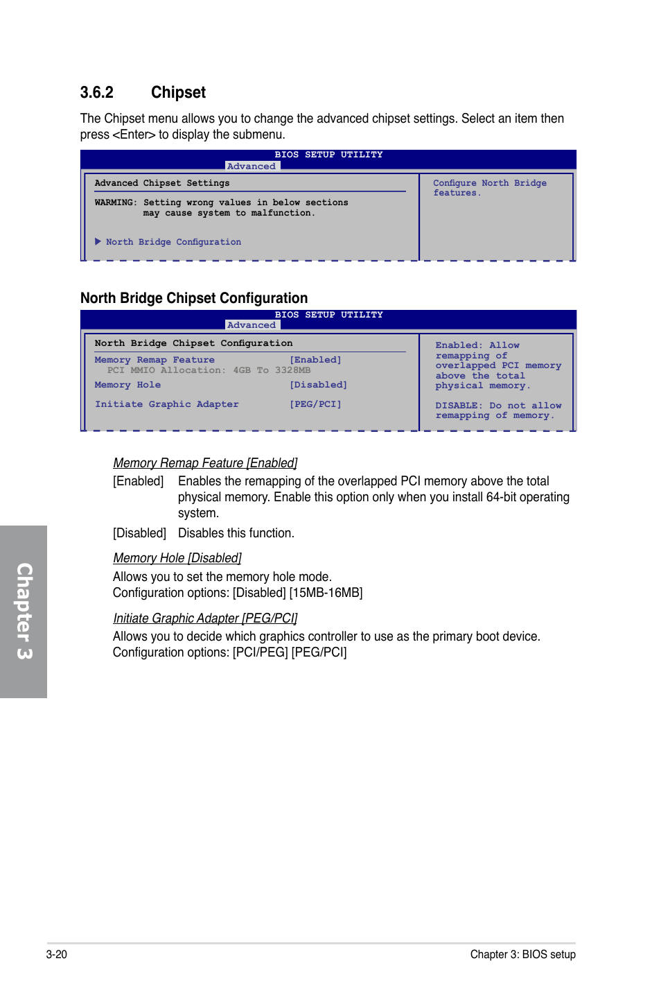 2 chipset, Chipset -20, Chapter 3 | North bridge chipset configuration | Asus P5Q TURBO User Manual | Page 78 / 114