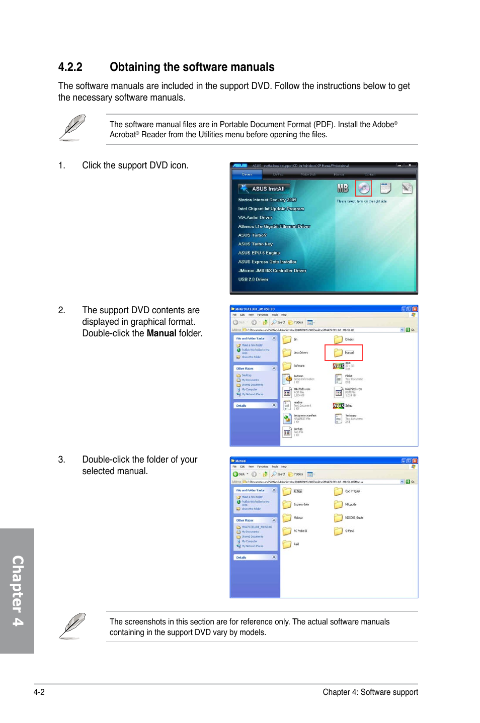 2 obtaining the software manuals, Obtaining the software manuals -2, Chapter 4 | Asus P5Q TURBO User Manual | Page 96 / 114