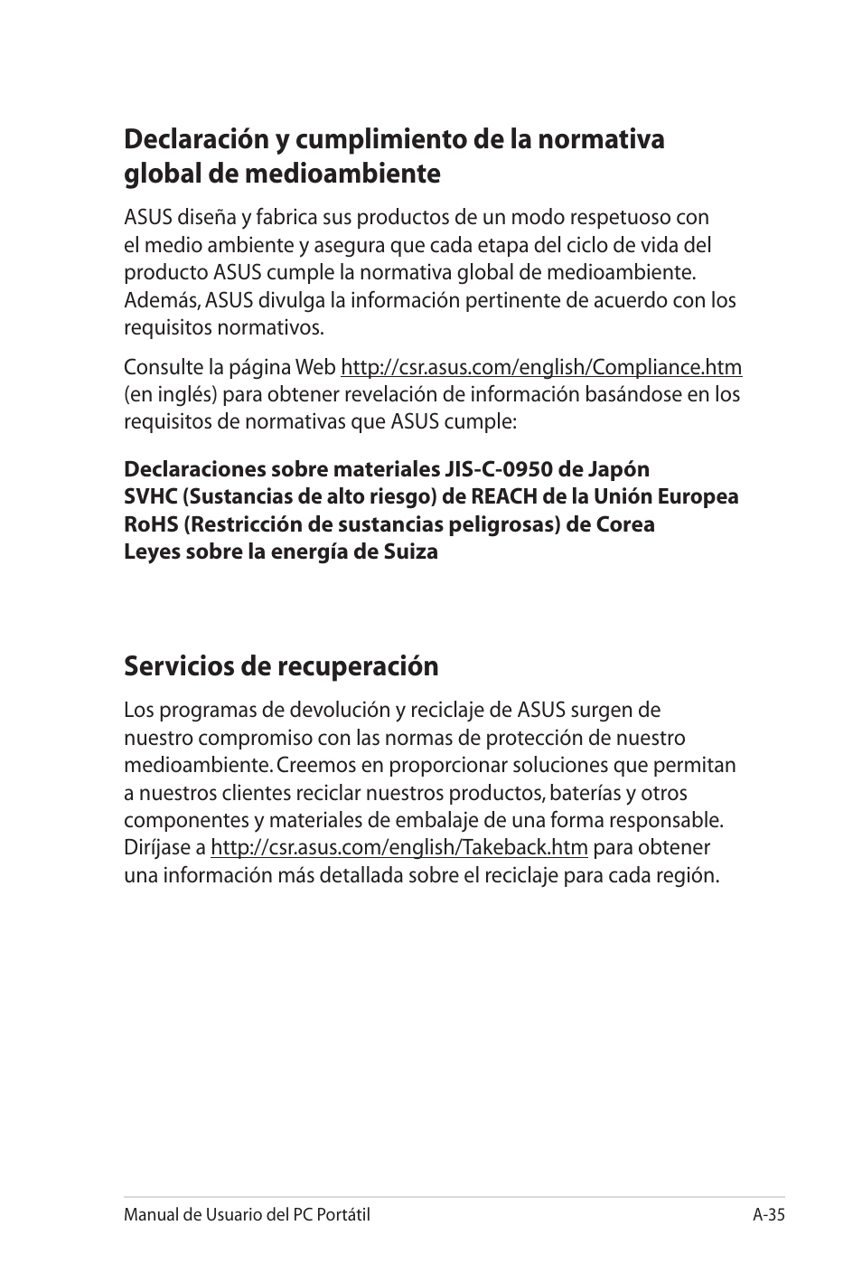 Servicios de recuperación | Asus X5MTK User Manual | Page 109 / 114