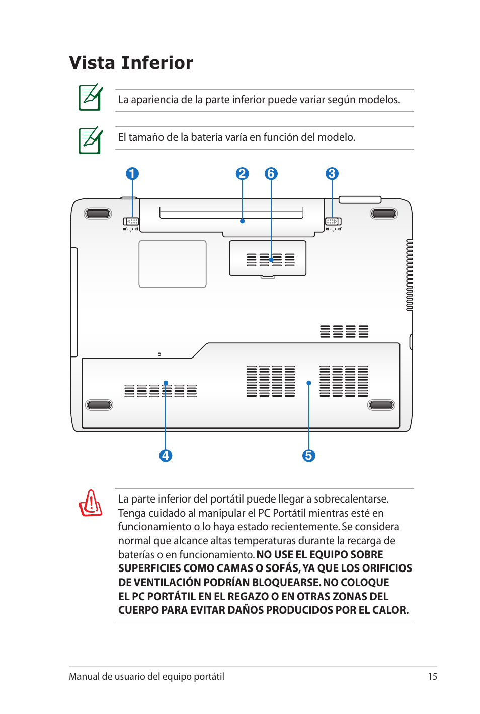 Vista inferior | Asus X5MTK User Manual | Page 15 / 114
