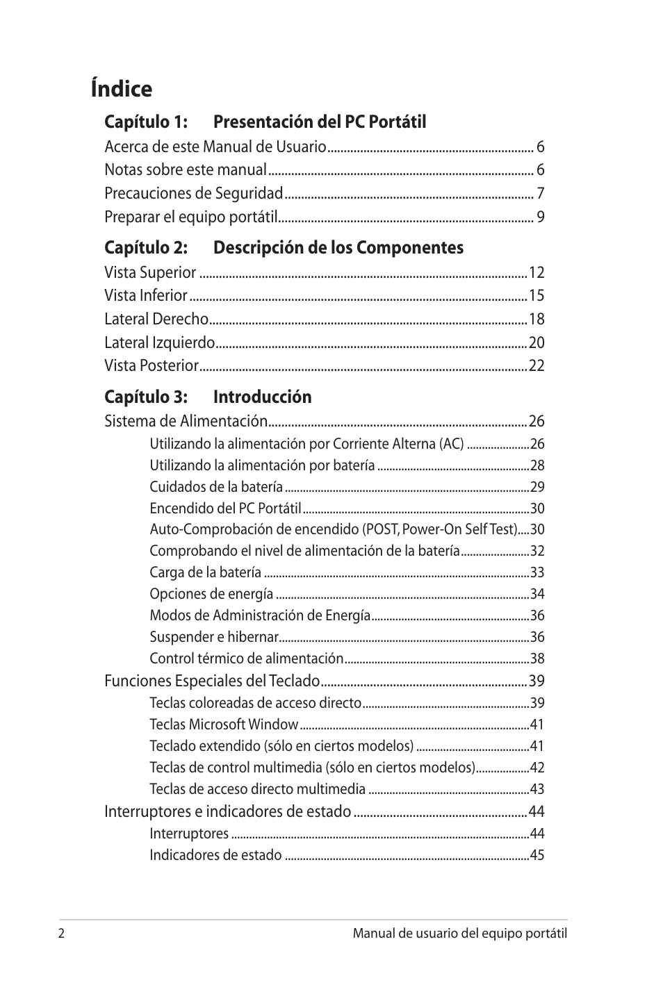 Índice | Asus X5MTK User Manual | Page 2 / 114