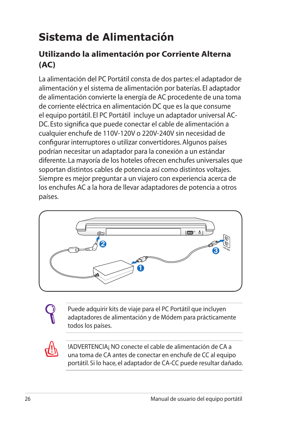 Sistema de alimentación | Asus X5MTK User Manual | Page 26 / 114