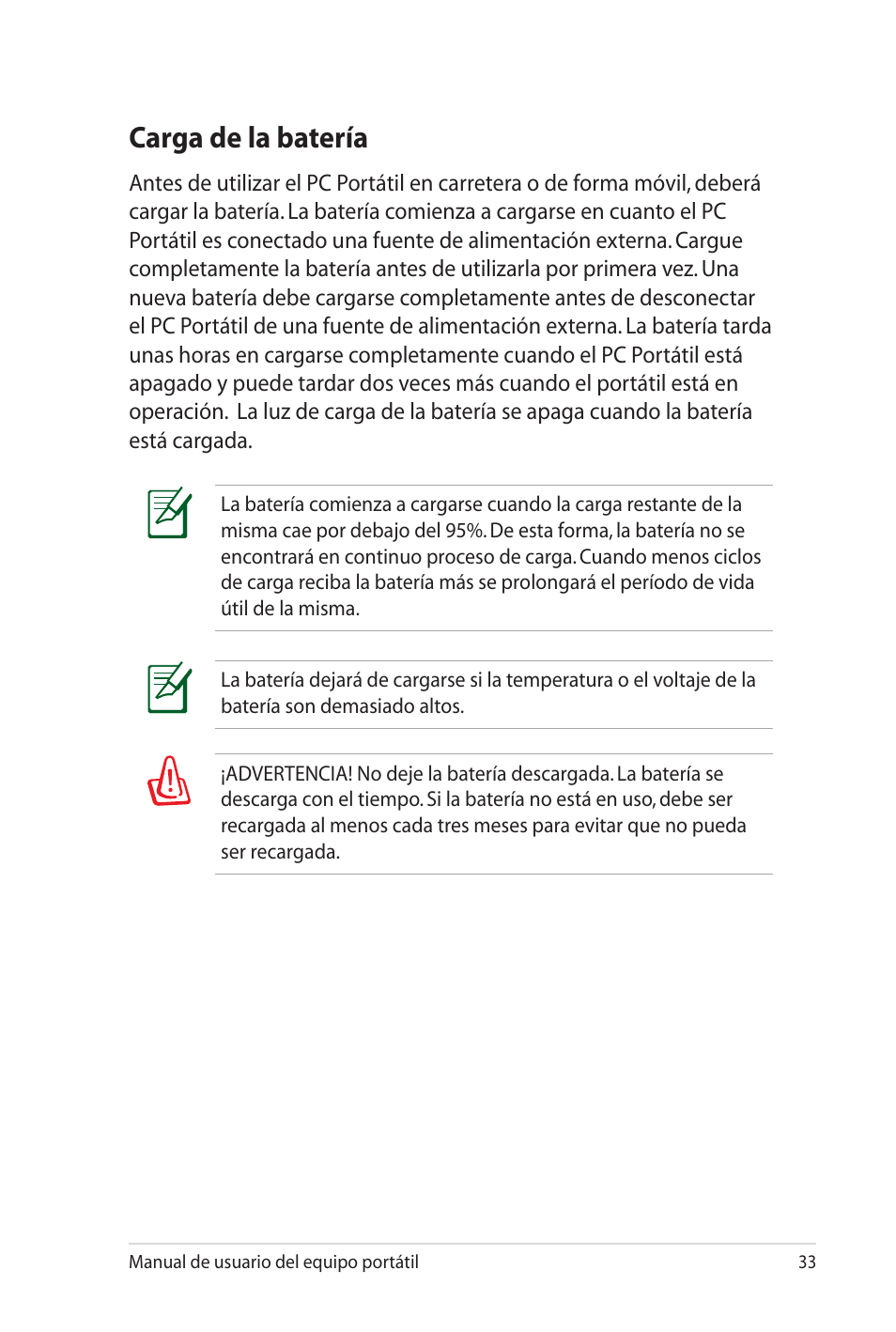 Carga de la batería | Asus X5MTK User Manual | Page 33 / 114