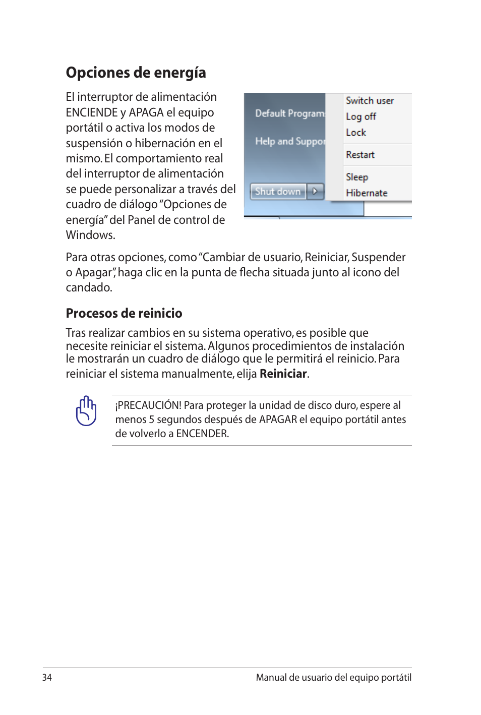 Opciones de energía | Asus X5MTK User Manual | Page 34 / 114