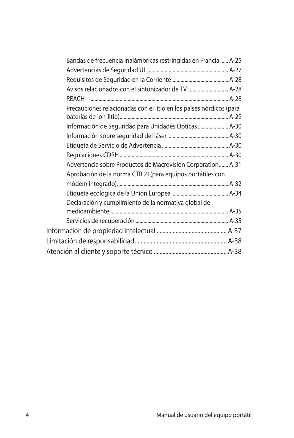 Asus X5MTK User Manual | Page 4 / 114