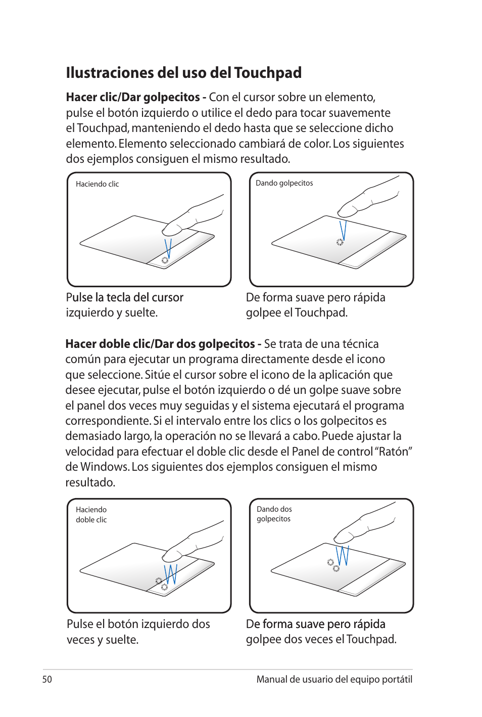 Ilustraciones del uso del touchpad | Asus X5MTK User Manual | Page 50 / 114