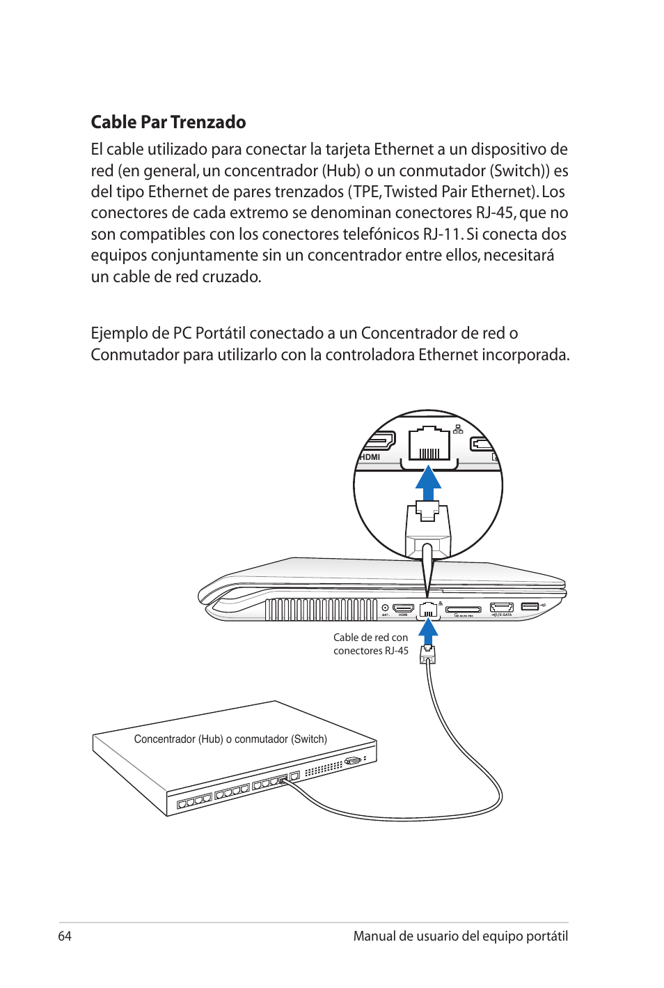 Cable par trenzado, 64 manual de usuario del equipo portátil | Asus X5MTK User Manual | Page 64 / 114