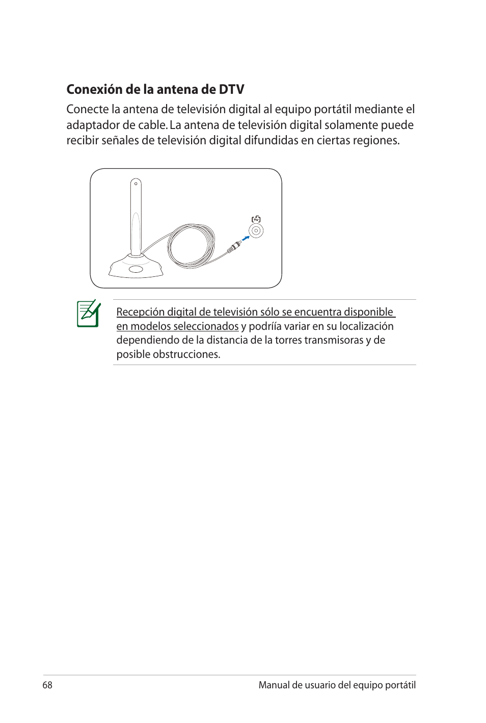 Conexión de la antena de dtv | Asus X5MTK User Manual | Page 68 / 114