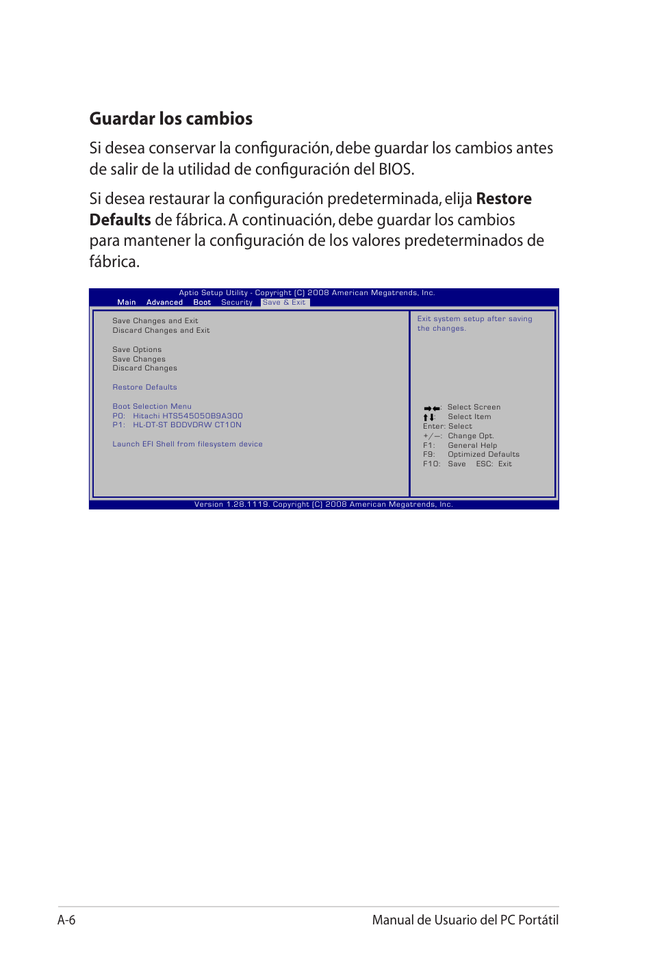 Guardar los cambios, A-6 manual de usuario del pc portátil | Asus X5MTK User Manual | Page 80 / 114