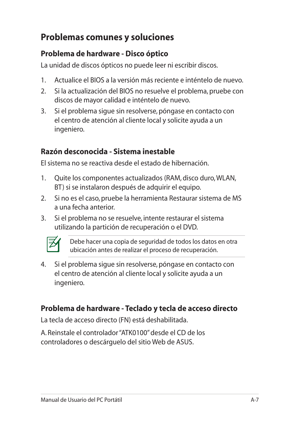 Problemas comunes y soluciones | Asus X5MTK User Manual | Page 81 / 114