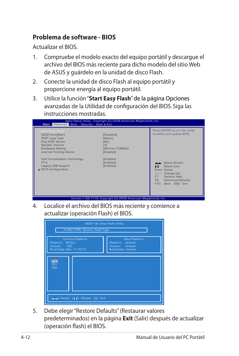 Problema de software - bios, A-12 manual de usuario del pc portátil | Asus X5MTK User Manual | Page 86 / 114