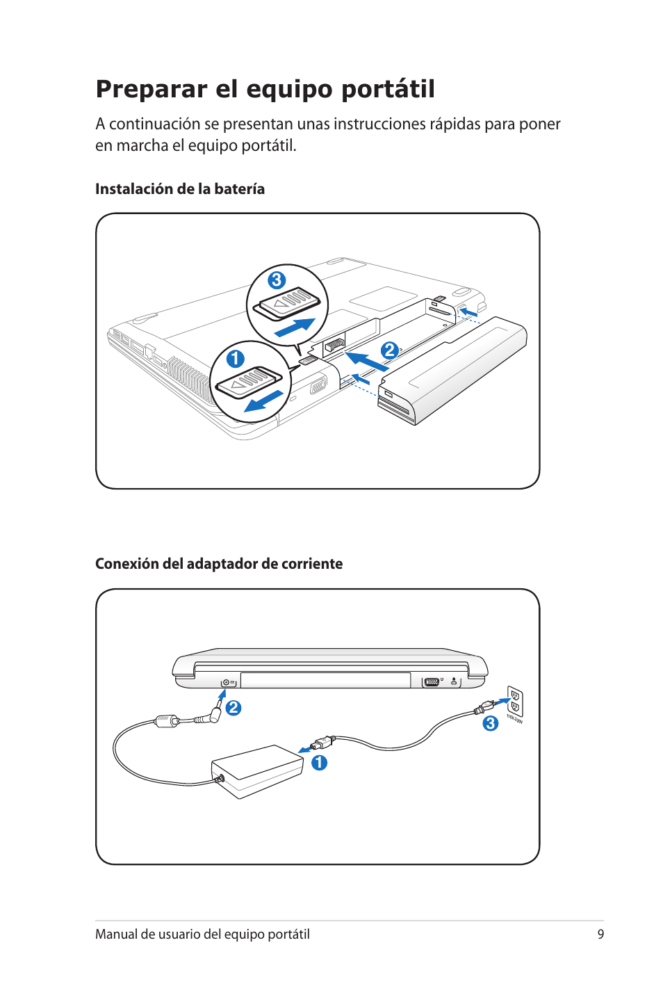 Preparar el equipo portátil | Asus X5MTK User Manual | Page 9 / 114