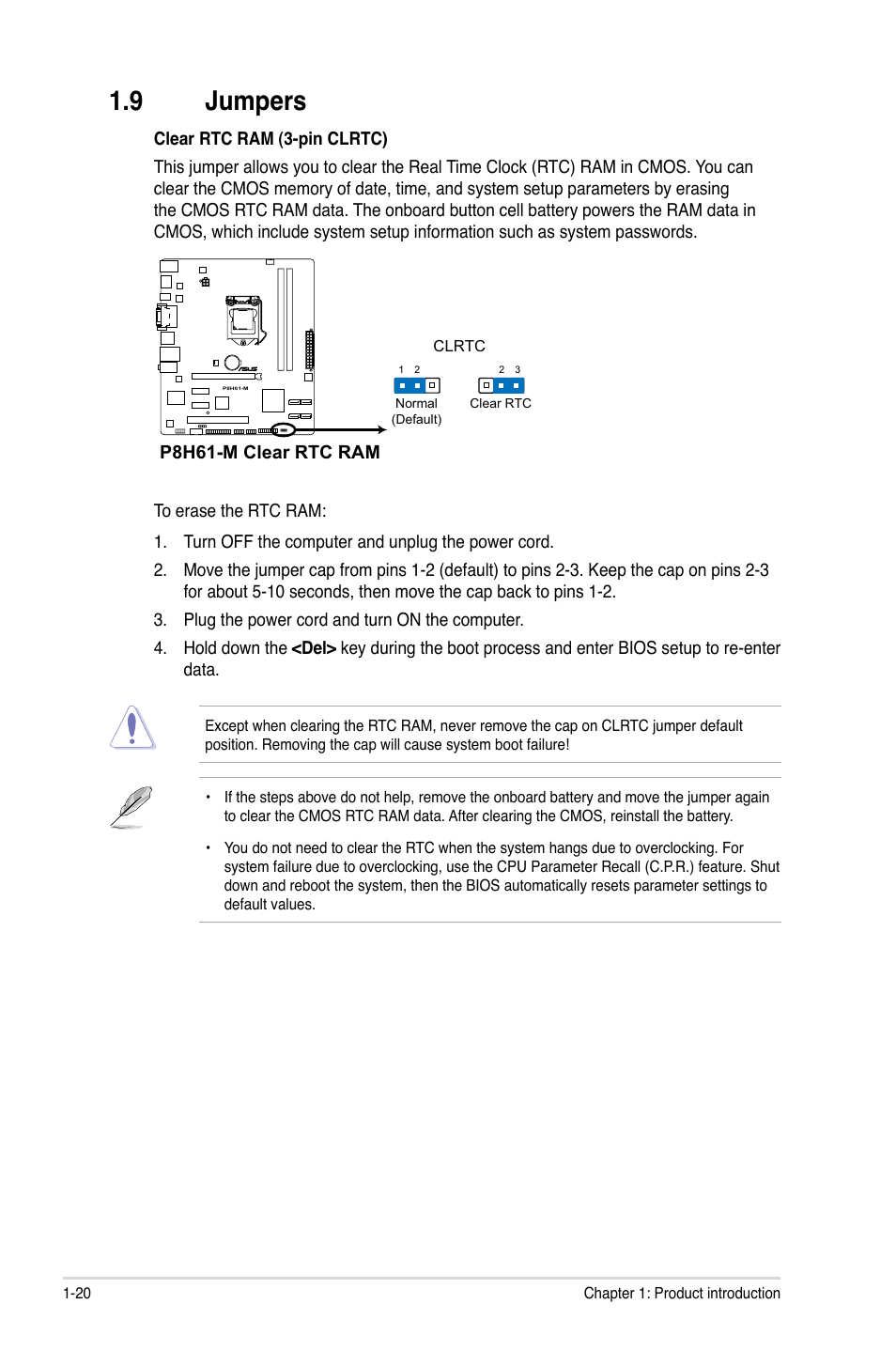 9 jumpers, Jumpers -20 | Asus P8H61-M User Manual | Page 32 / 74