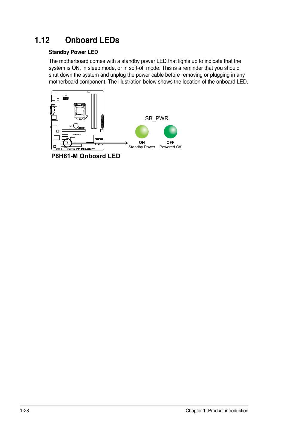 12 onboard leds, 12 onboard leds -28 | Asus P8H61-M User Manual | Page 40 / 74