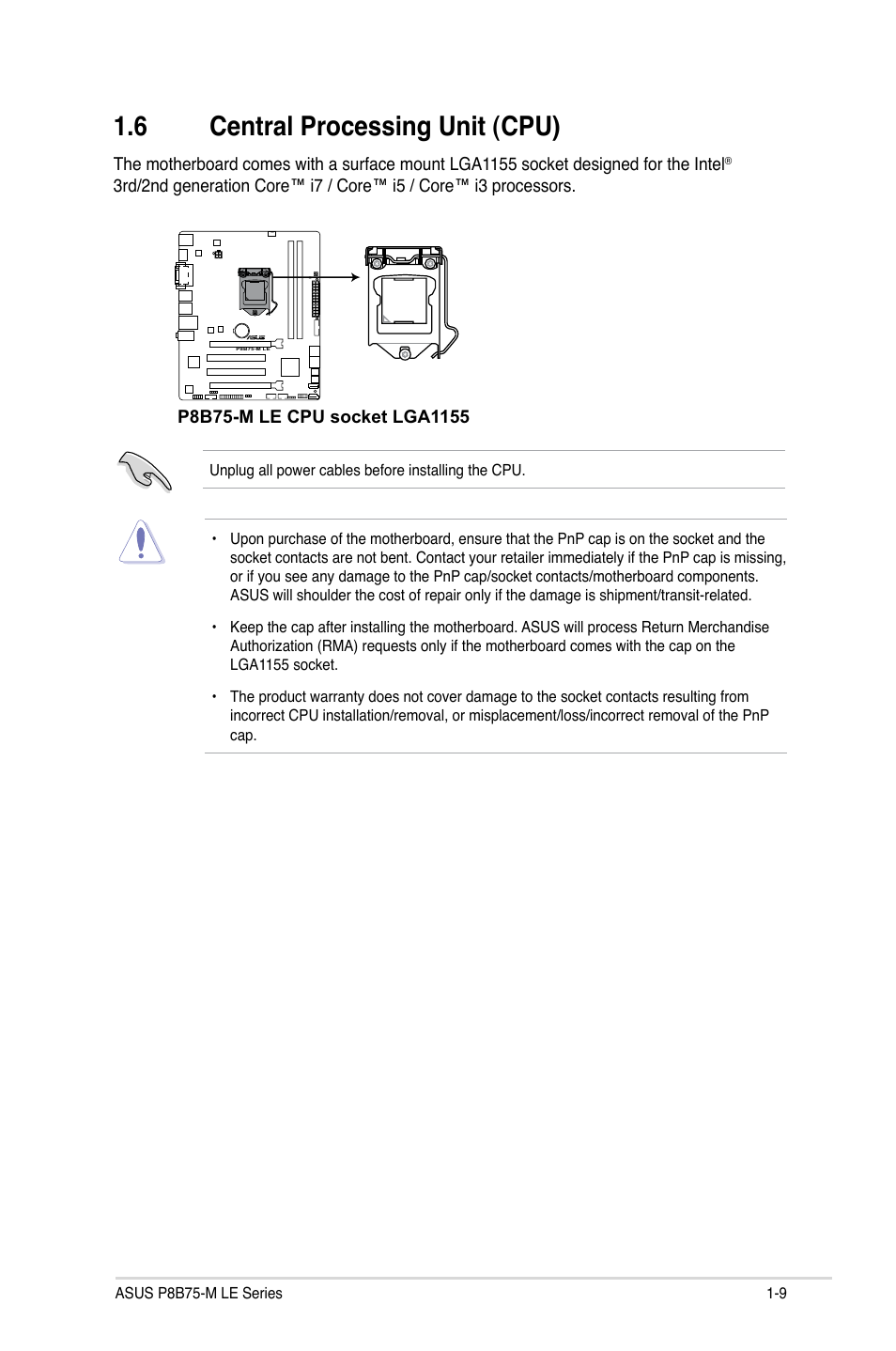 6 central processing unit (cpu), Central processing unit (cpu) -9 | Asus P8B75-M LE PLUS User Manual | Page 19 / 78