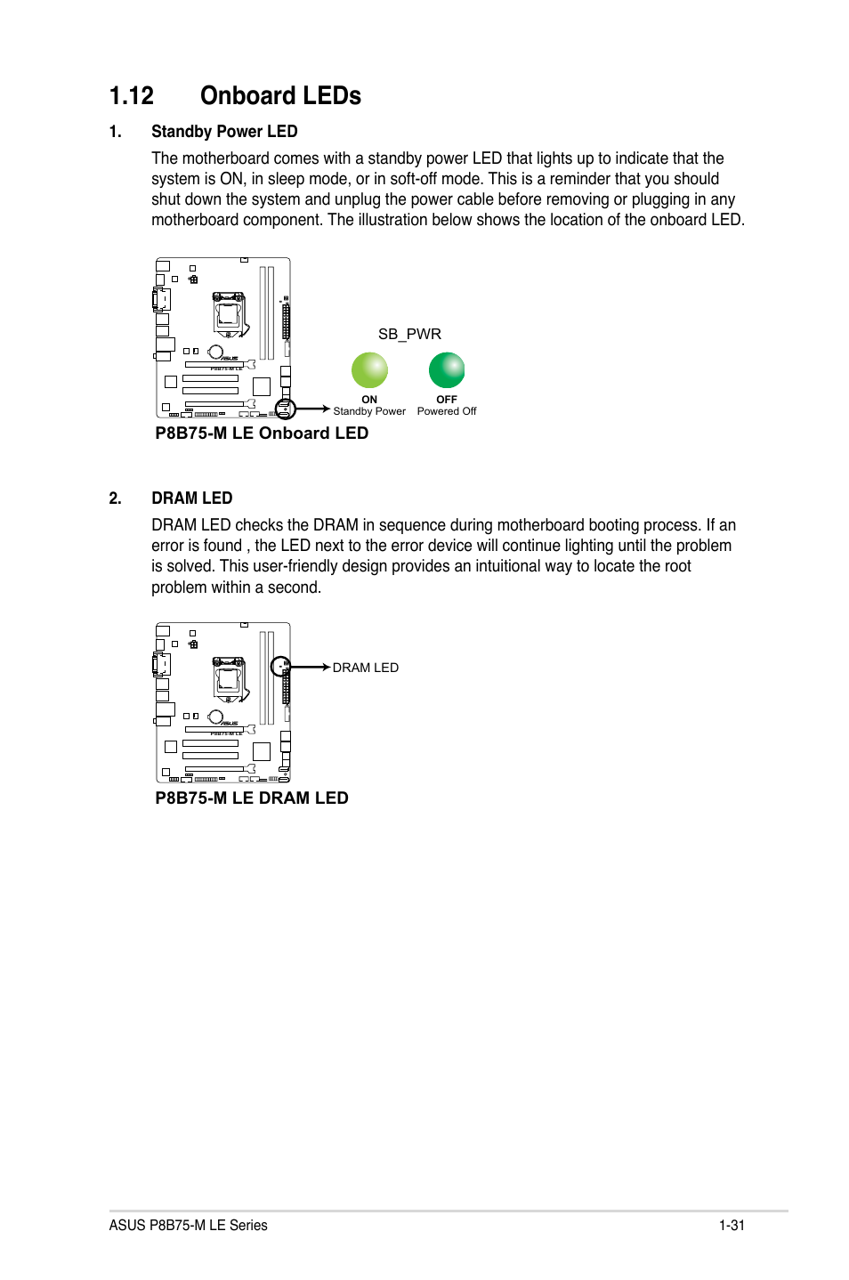 12 onboard leds, 12 onboard leds -31 | Asus P8B75-M LE PLUS User Manual | Page 41 / 78