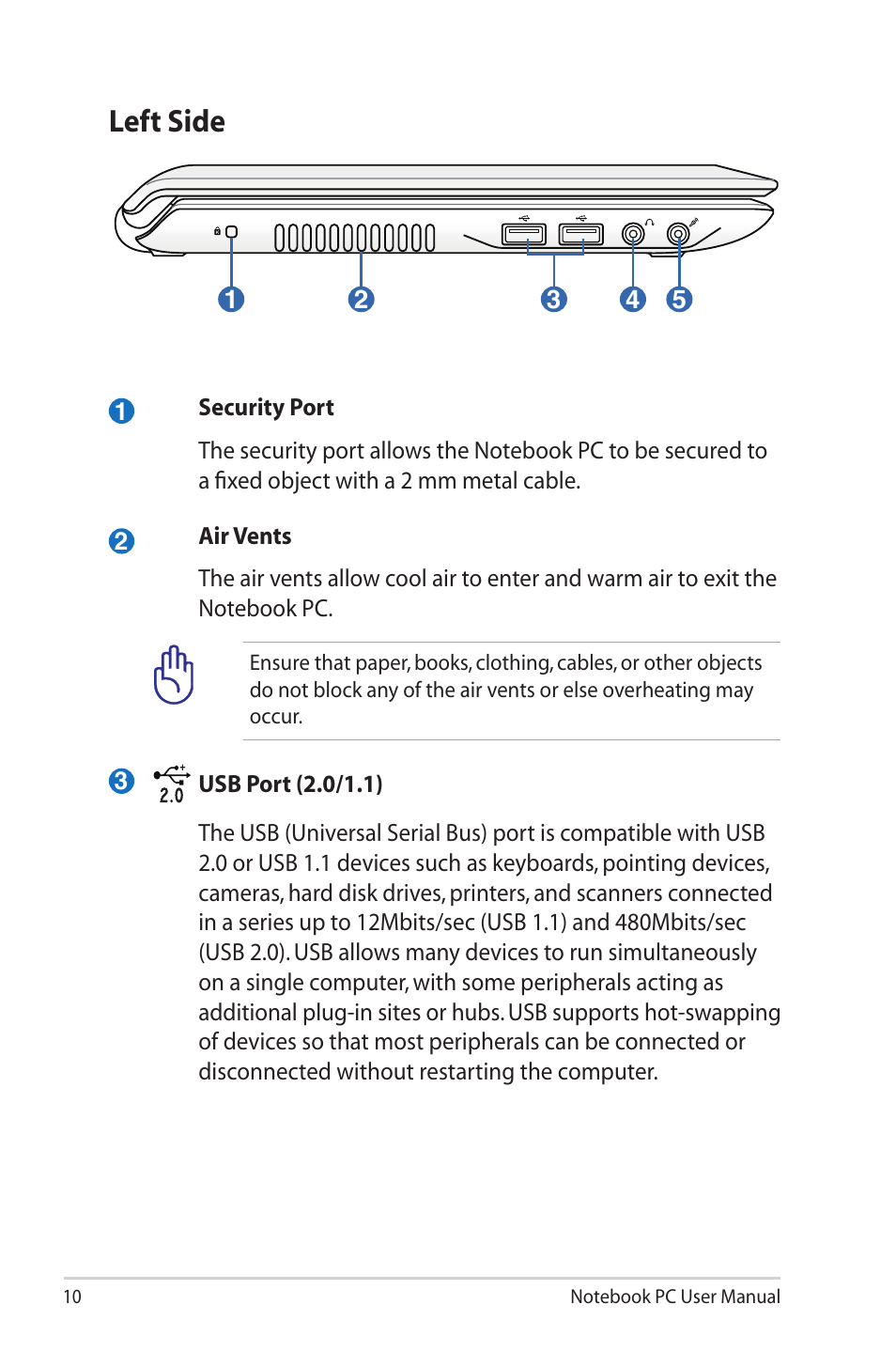 Left side | Asus UL20FT User Manual | Page 10 / 28