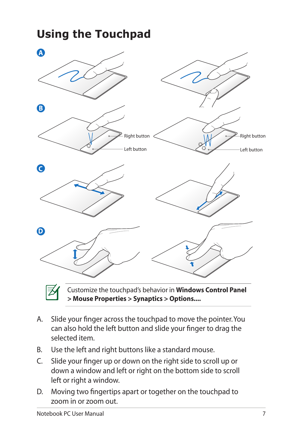 Using the touchpad | Asus UL20FT User Manual | Page 7 / 28