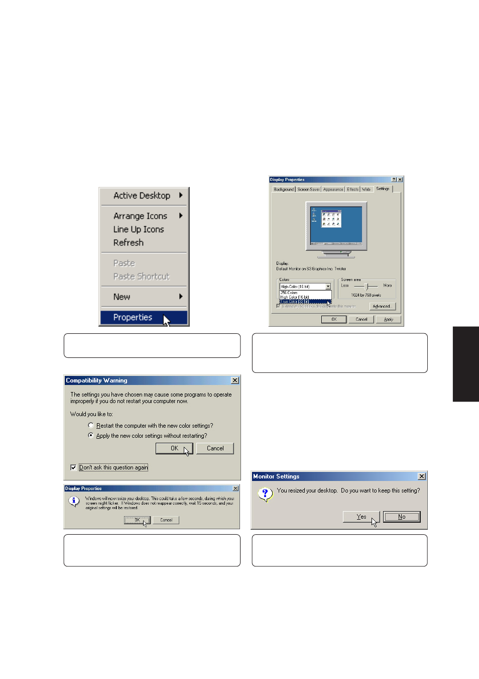 Vga driver, Using display properties, Installing the vga driver for windows me (cont’) | Asus L1A User Manual | Page 13 / 98