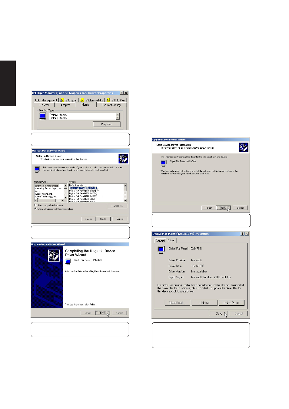 Display settings for windows me and 2000 (cont’), Setting first monitor type | Asus L1A User Manual | Page 54 / 98