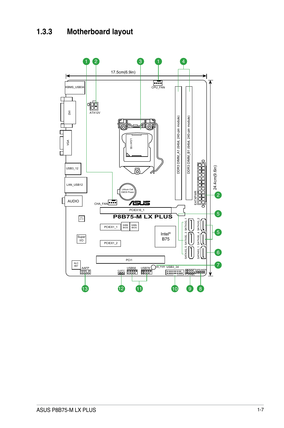 3 motherboard layout, Asus p8b75-m lx plus, P8b75-m lx plus | Asus P8B75-M LX PLUS User Manual | Page 19 / 82