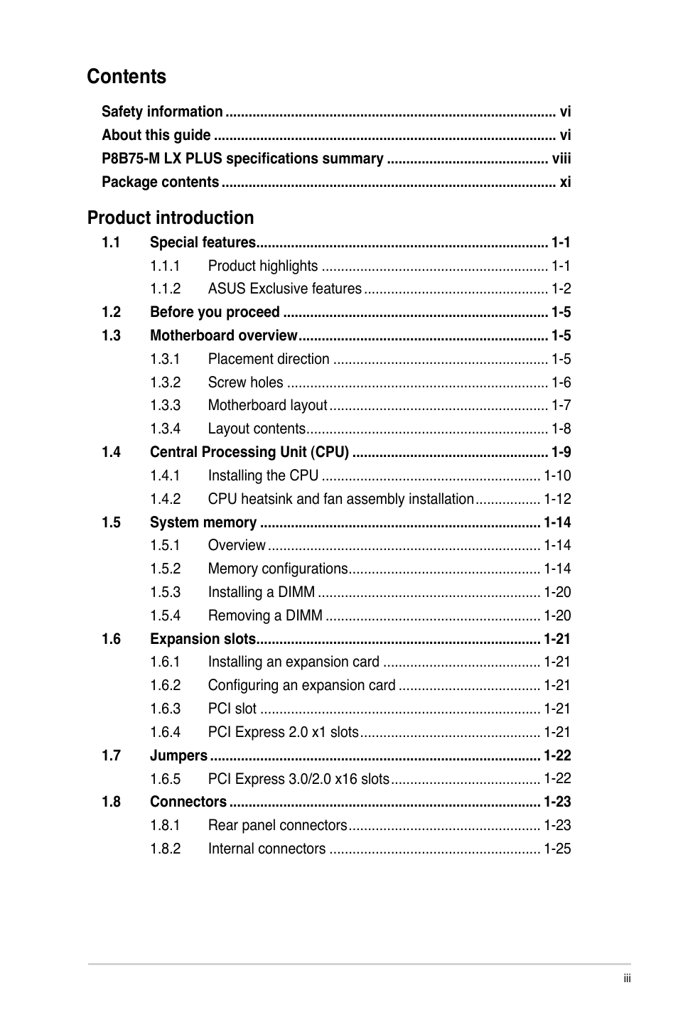 Asus P8B75-M LX PLUS User Manual | Page 3 / 82