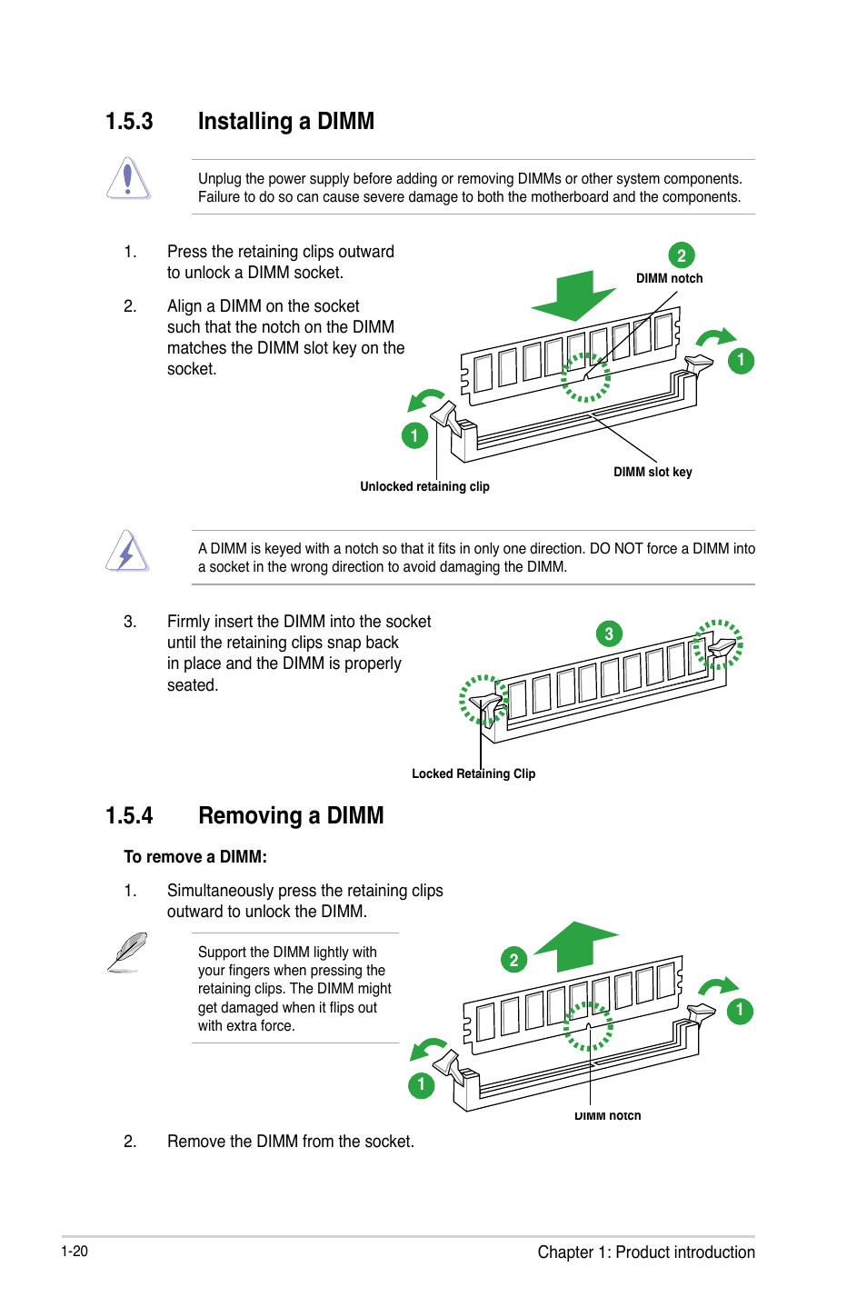 3 installing a dimm, 4 removing a dimm | Asus P8B75-M LX PLUS User Manual | Page 32 / 82