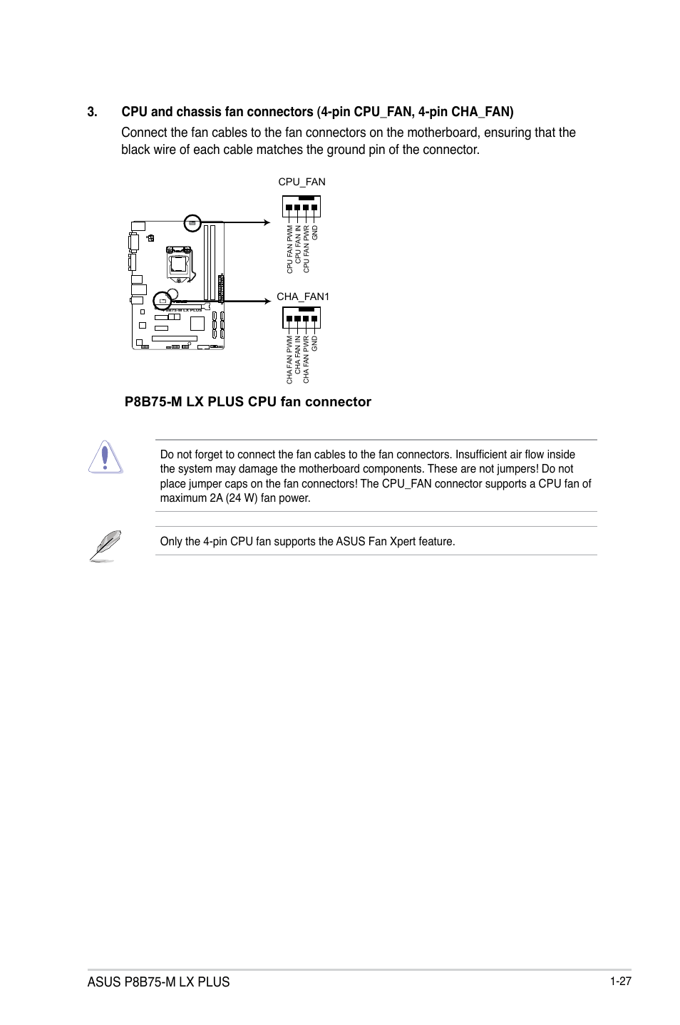 Asus p8b75-m lx plus, P8b75-m lx plus cpu fan connector | Asus P8B75-M LX PLUS User Manual | Page 39 / 82