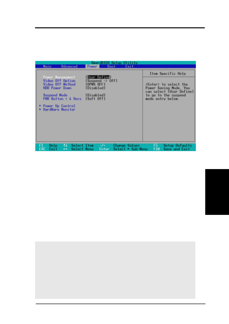 Bios setup, 5 power menu | Asus E500-CS User Manual | Page 65 / 98