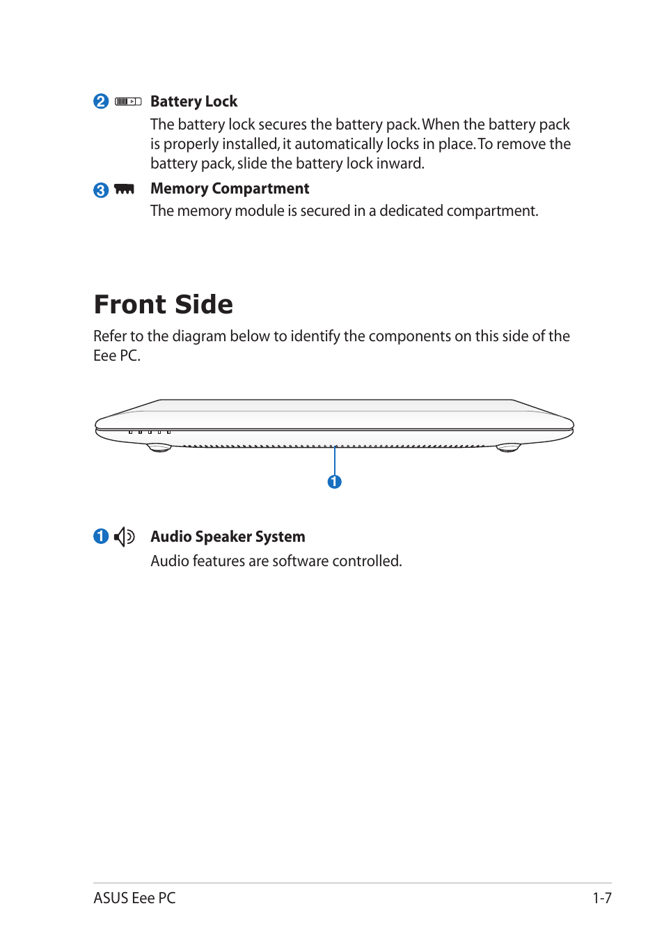 Front side | Asus Eee PC 1215T User Manual | Page 15 / 62