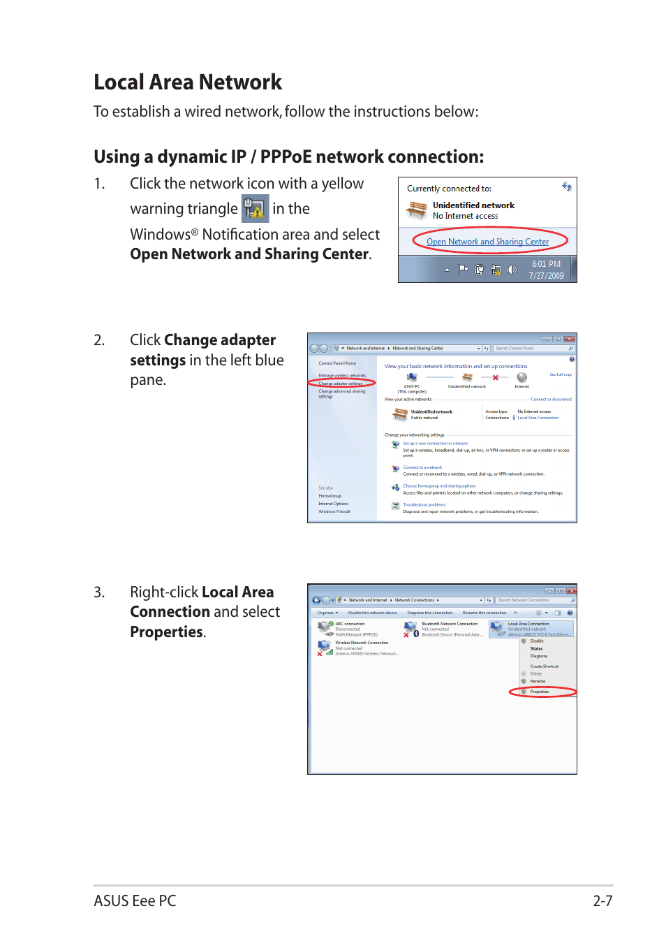 Local area network | Asus Eee PC 1215T User Manual | Page 29 / 62