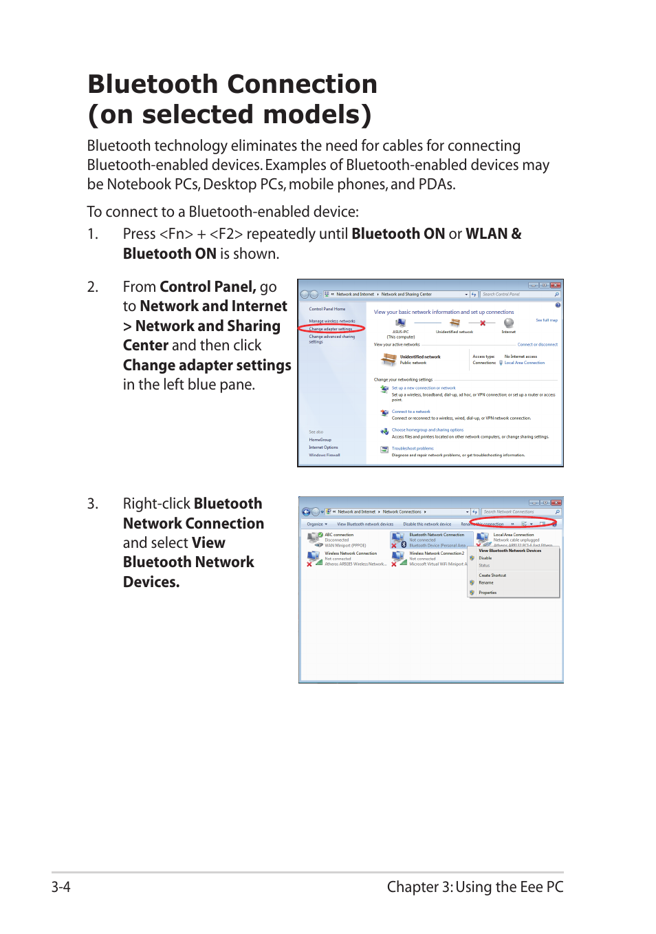 Bluetooth connection (on selected models) | Asus Eee PC 1215T User Manual | Page 36 / 62