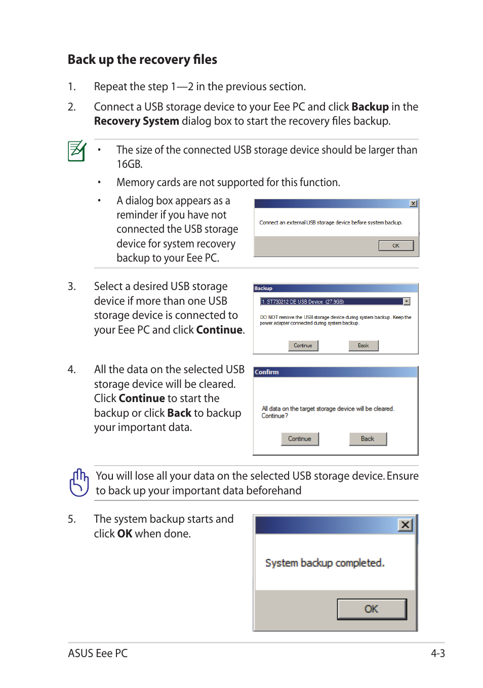 Back up the recovery files | Asus Eee PC 1215T User Manual | Page 45 / 62