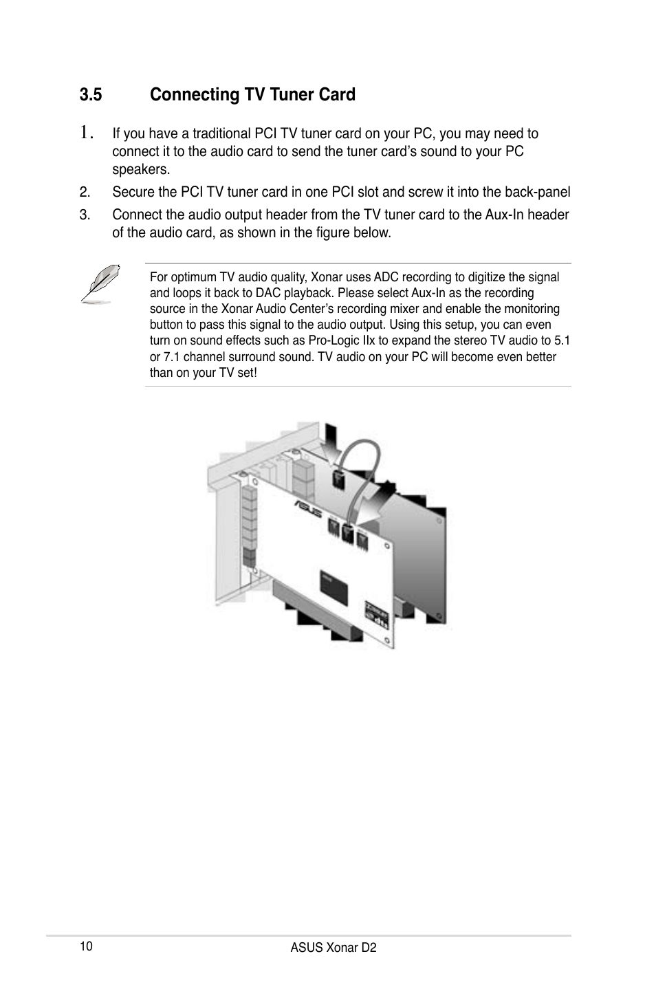 5 connecting tv tuner card, Connecting tv tuner card | Asus Xonar D2X User Manual | Page 16 / 84