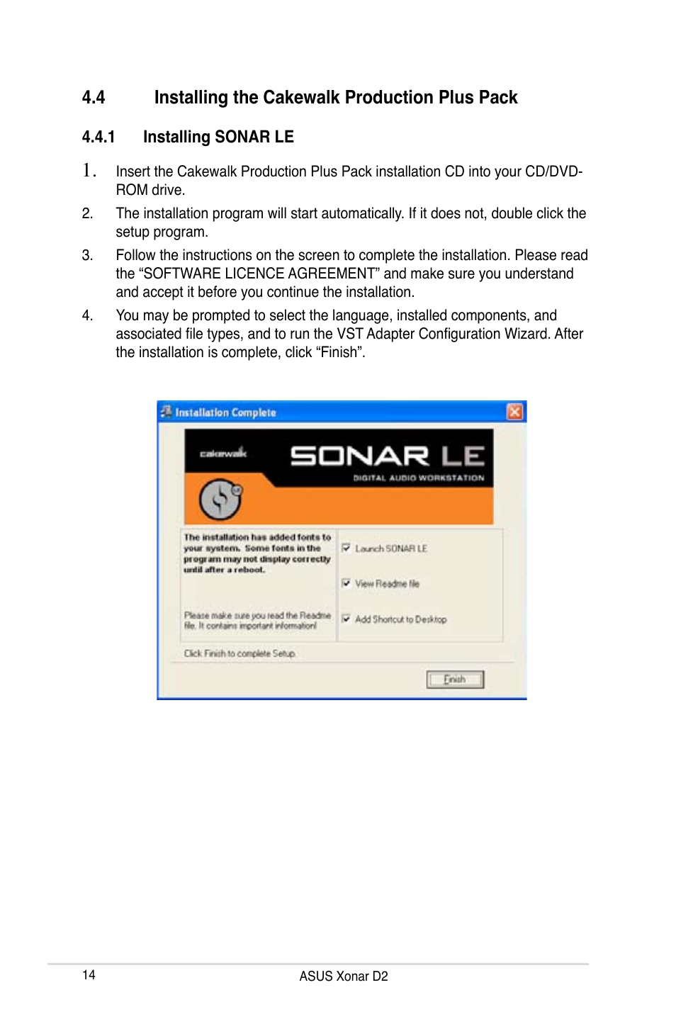 4 installing the cakewalk production plus pack, Installing the cakewalk production plus pack | Asus Xonar D2X User Manual | Page 20 / 84