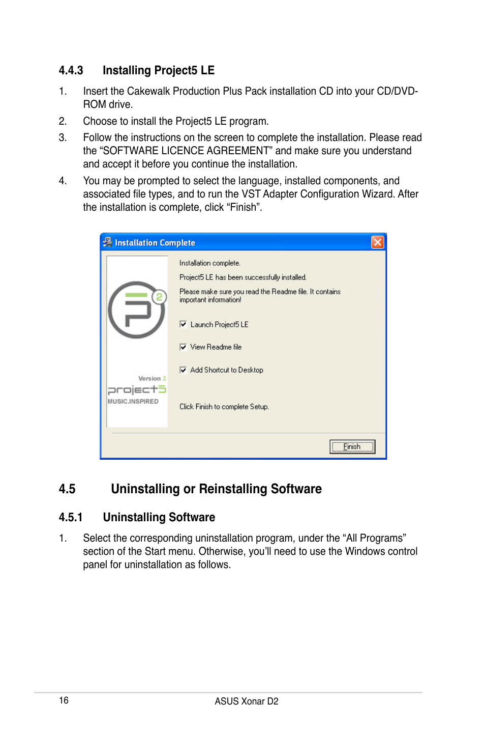 5 uninstalling or reinstalling software, Uninstalling or reinstalling software | Asus Xonar D2X User Manual | Page 22 / 84
