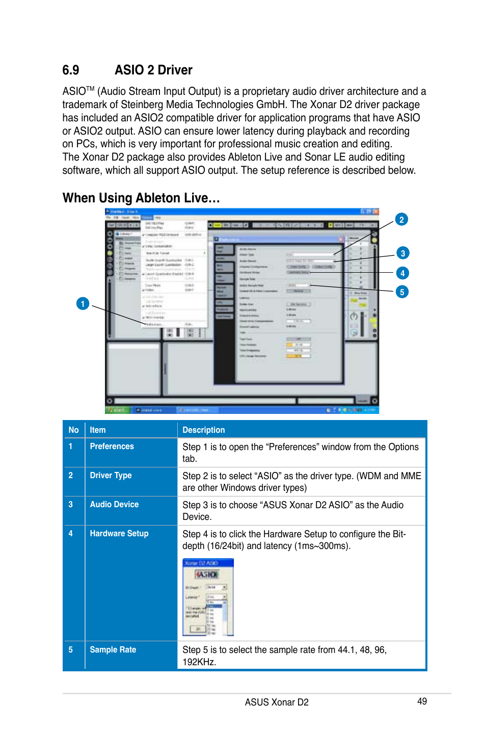 9 asio 2 driver, Asio 2 driver, When using ableton live | Asus Xonar D2X User Manual | Page 55 / 84