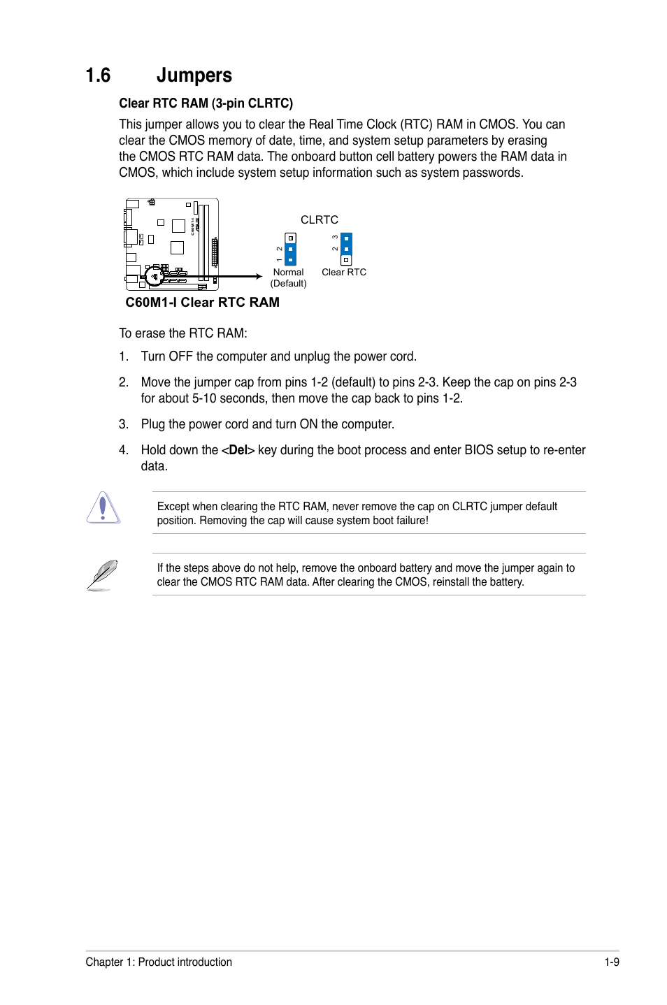 6 jumpers, Jumpers -9 | Asus C60M1-I User Manual | Page 19 / 54