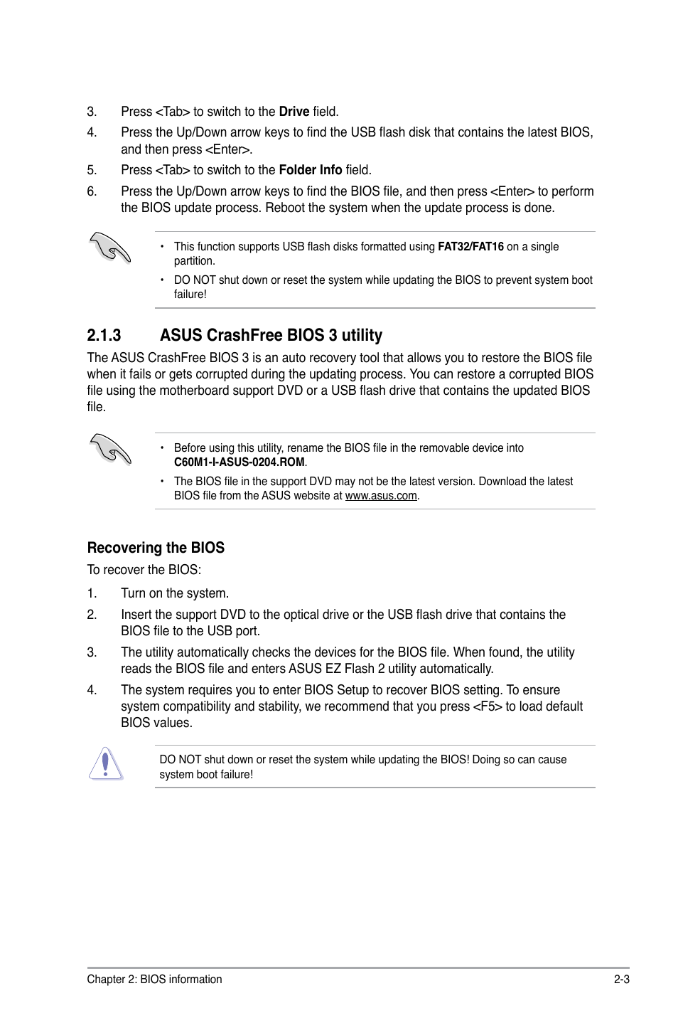 3 asus crashfree bios 3 utility, Asus crashfree bios 3 utility -3 | Asus C60M1-I User Manual | Page 29 / 54