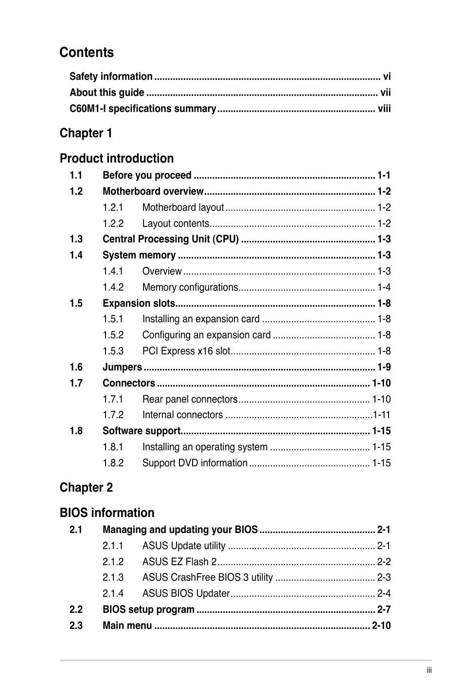 Asus C60M1-I User Manual | Page 3 / 54