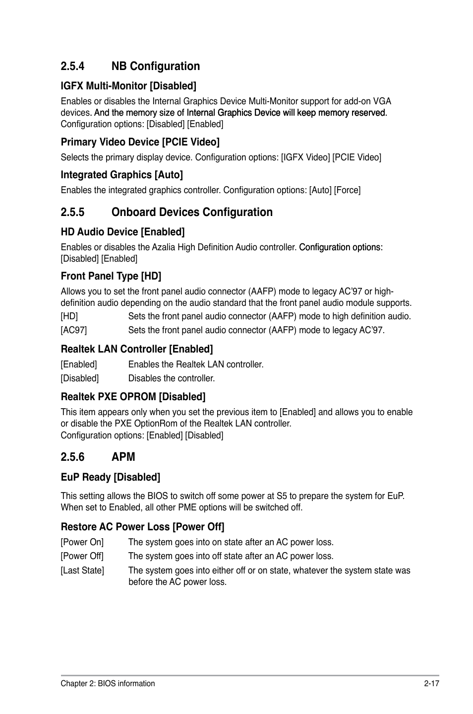 4 nb configuration, 5 onboard devices configuration, 6 apm | Nb configuration -17, Onboard devices configuration -17, Apm -17 | Asus C60M1-I User Manual | Page 43 / 54