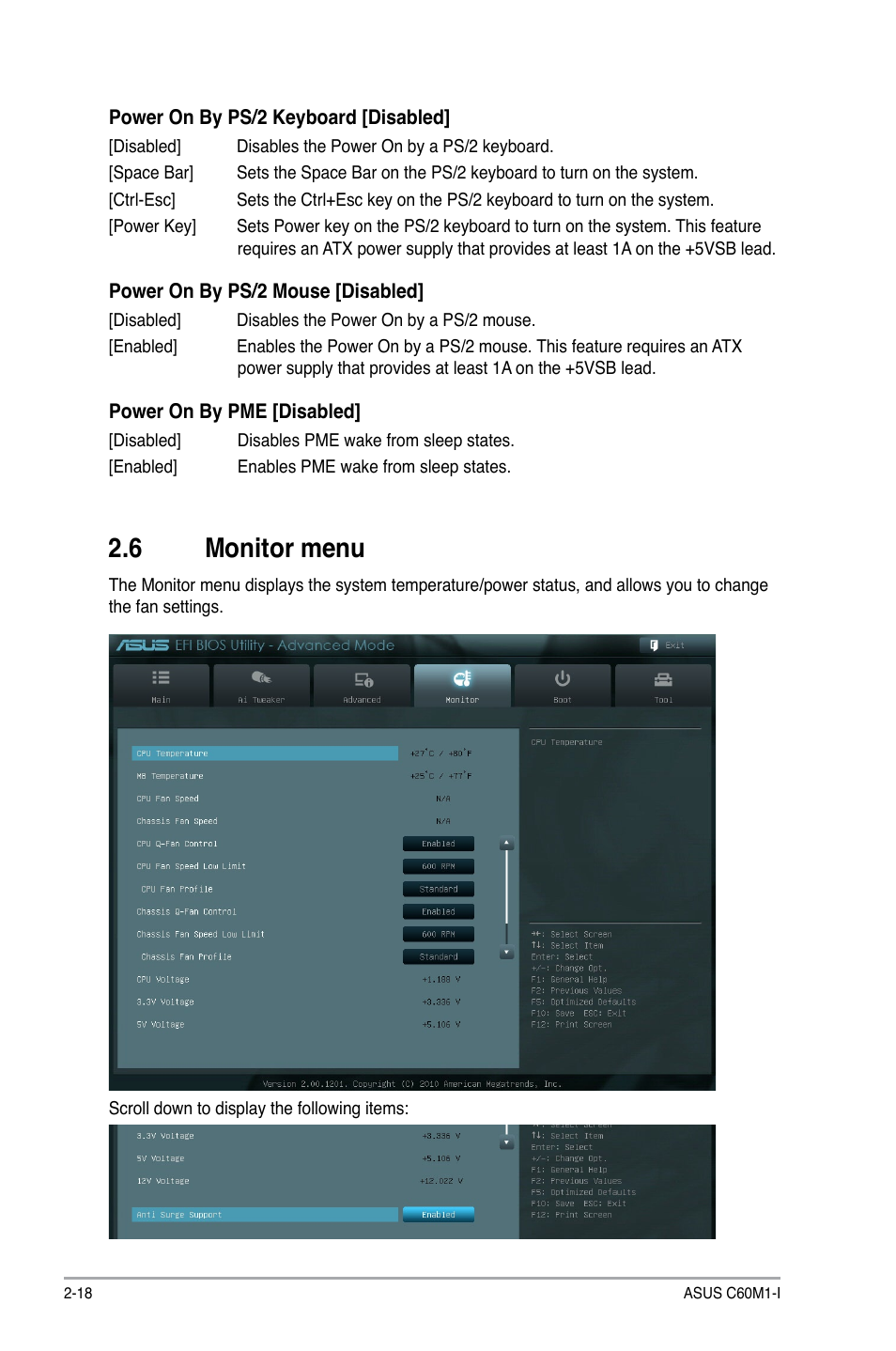 6 monitor menu, Monitor menu -18 | Asus C60M1-I User Manual | Page 44 / 54