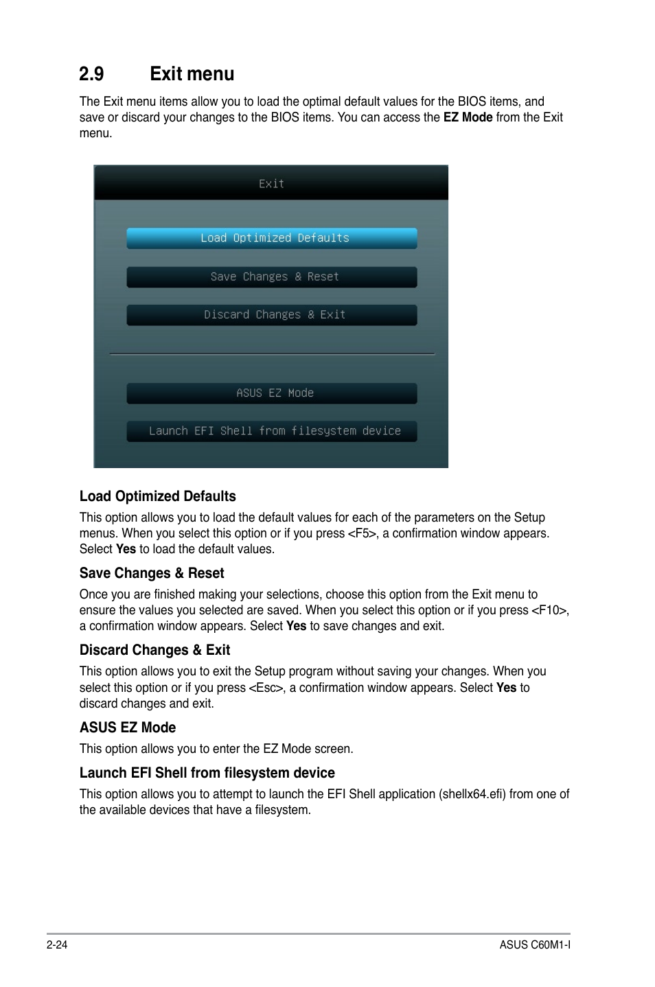 9 exit menu, Exit menu -24 | Asus C60M1-I User Manual | Page 50 / 54